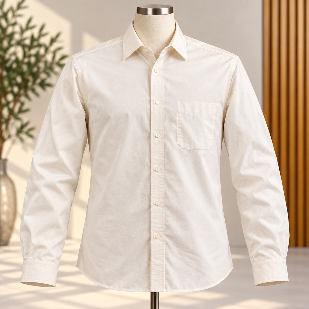 Van Heusen Dress Shirt Mens 16 34/35 Cream Lux Sateen Wrinkle Free Regular Fit
